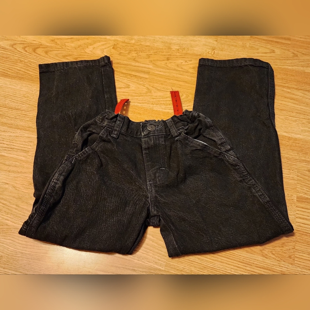 Wrangler Boys Black Jeans Straight Legs Size 8 Slim Adjustable Waist GUC